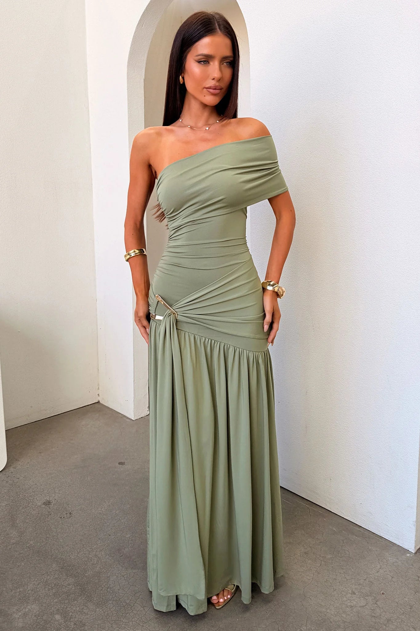 Aveline Strapless Wrap Maxi Dress - Olive