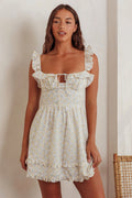 Doe Tied Bust Frill Mini Dress Floral Yellow