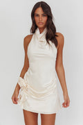 Elarah High Cowl Halterneck Mini Dress Pearl