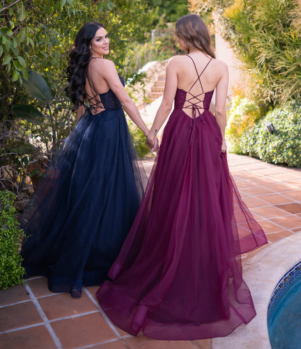 Dani Gown - Navy - Tulle A-Line Lace Dress