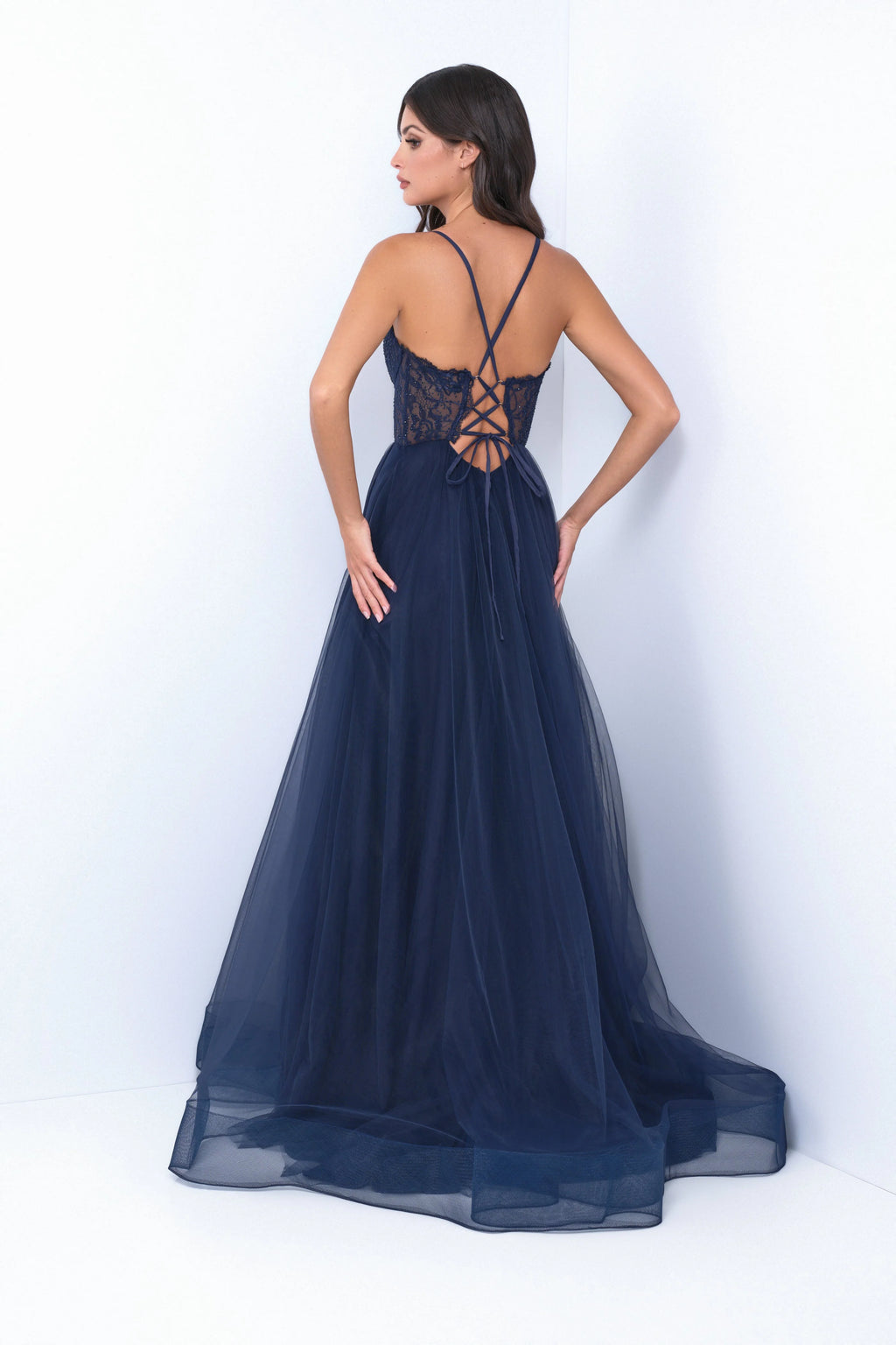 Dani Gown - Navy - Tulle A-Line Lace Dress