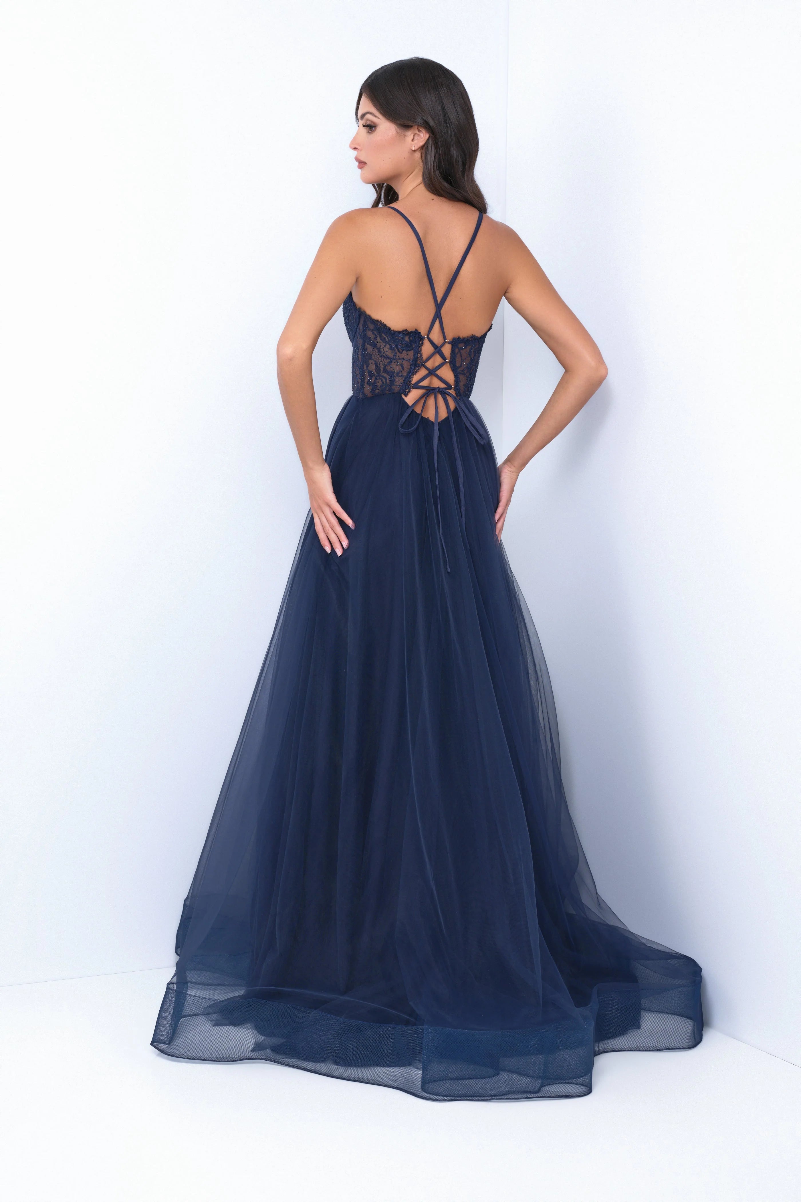 Dani Gown - Navy - Tulle A-Line Lace Dress