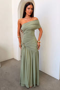 Aveline Strapless Wrap Maxi Dress - Olive