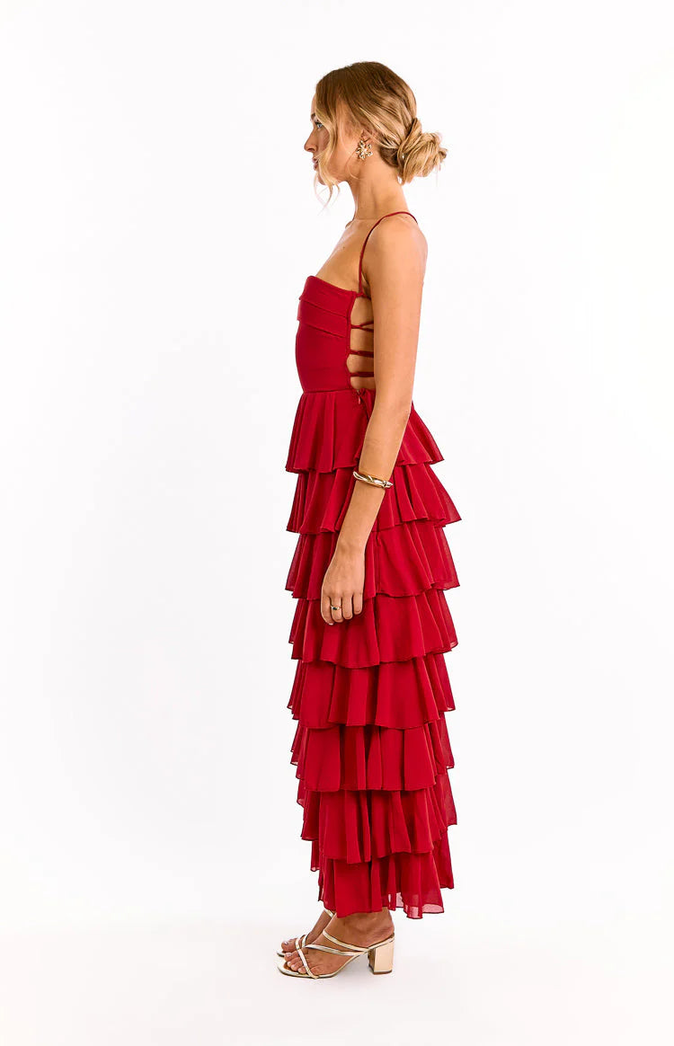 Elegeleges Multi-Color Strapless Ruffle Maxi Dresses