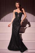 Maddox Gown - Black - STRAPLESS GLITTER EMBELLISHED GOWN