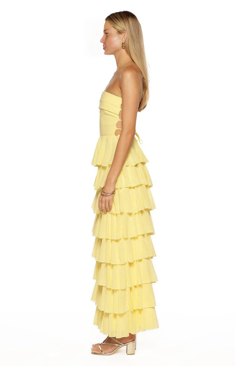 Elegeleges Multi-Color Strapless Ruffle Maxi Dresses