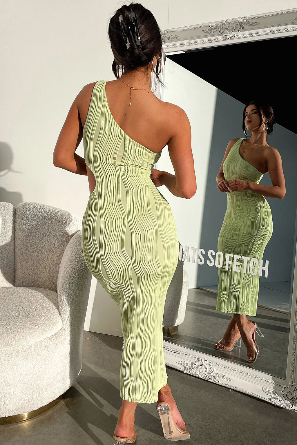 Trami One Shoulder Midi Dress - Green