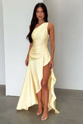 Leni One Shoulder Satin Maxi Dress - Yellow