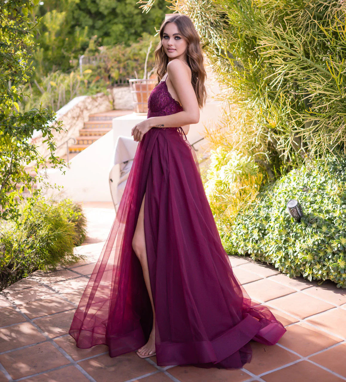 Dani Gown - Mulberry - Tulle A-Line Lace Dress