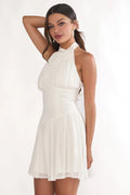 Elegeleges High Neck Halterneck Mini Dress White