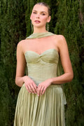 Linnea Gown - Strapless Shimmer Chiffon Dress with Scarf