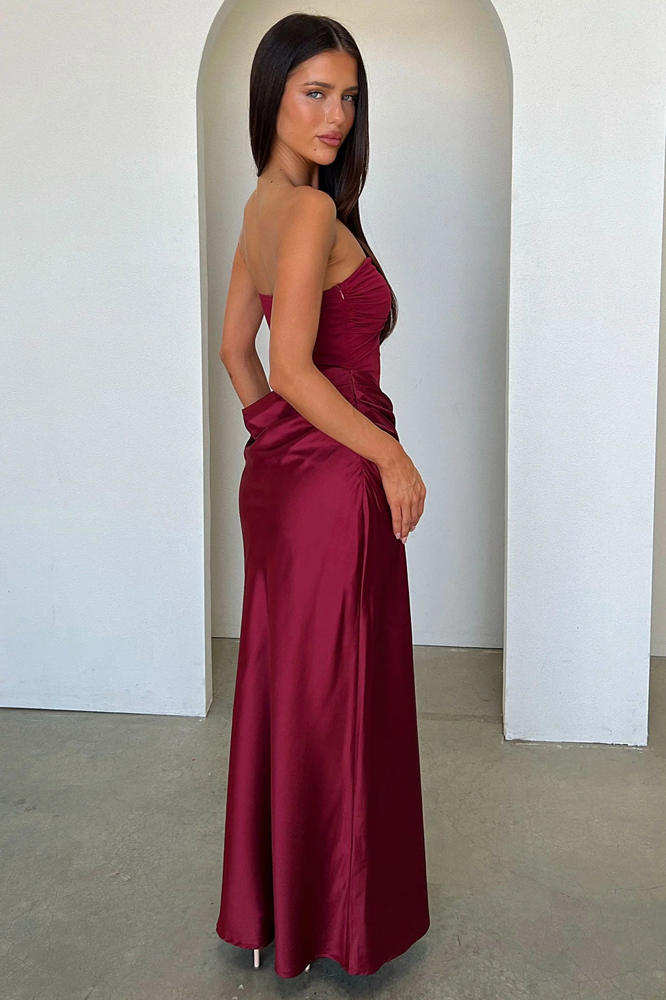 Amery Strapless Maxi Dress - Burgundy