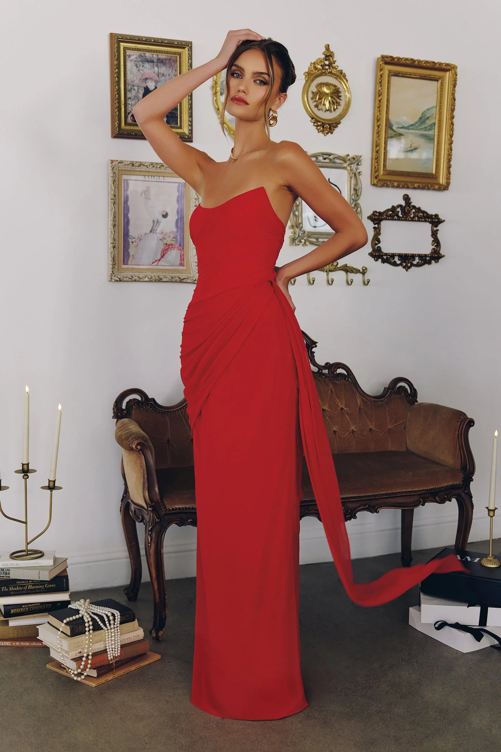 Skyler Gown - Strapless Draped Chiffon Dress