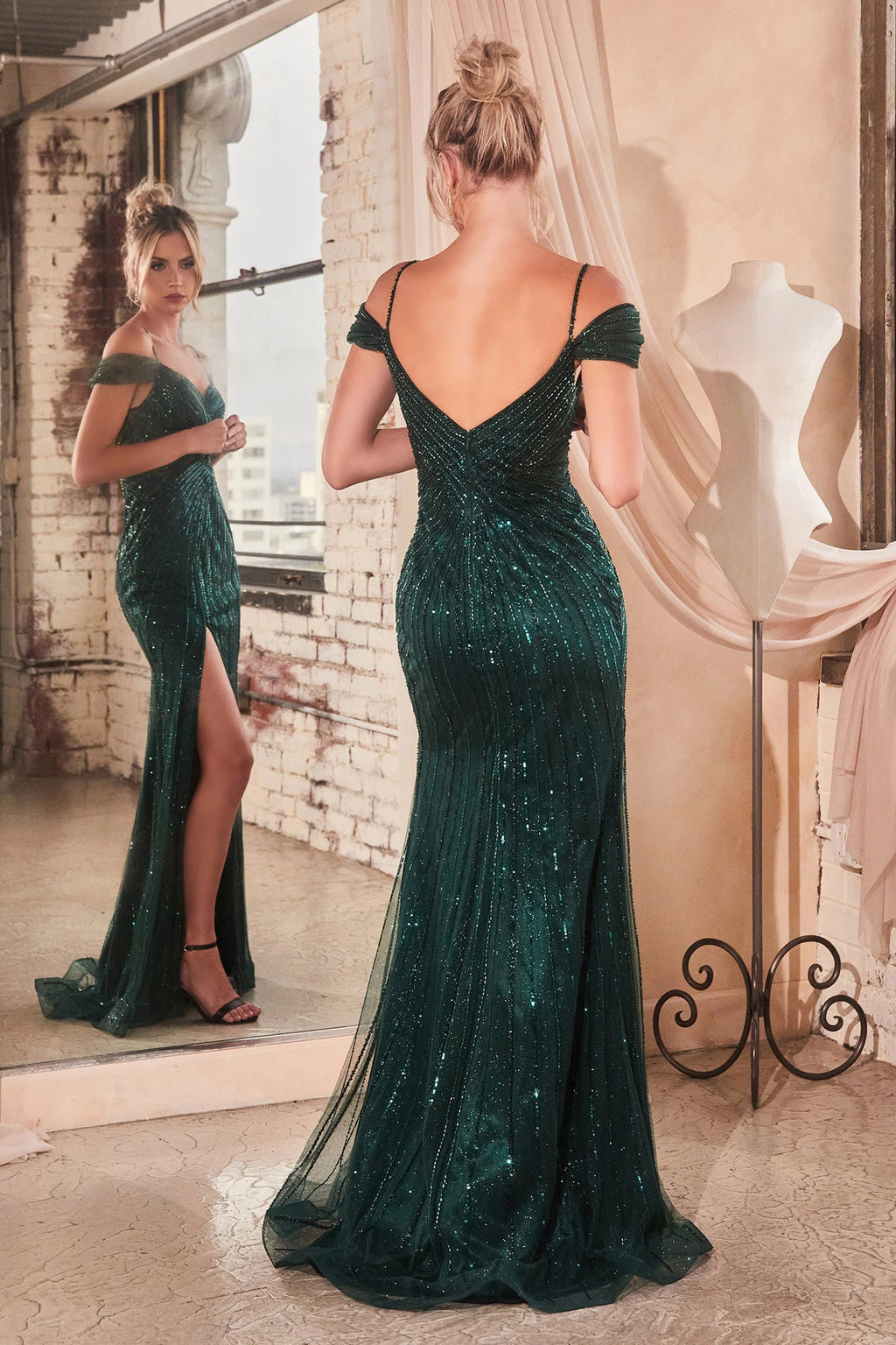 Cassius Gown - Off The Shoulder Fitted Sequin Dress