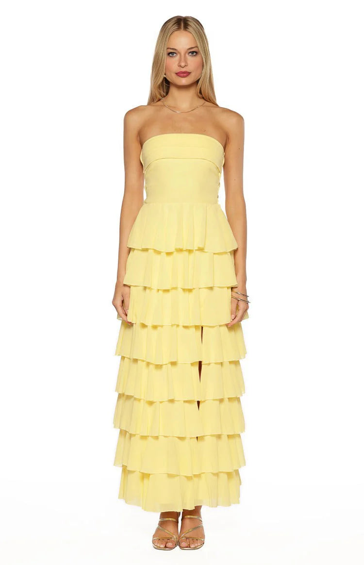 Elegeleges Multi-Color Strapless Ruffle Maxi Dresses