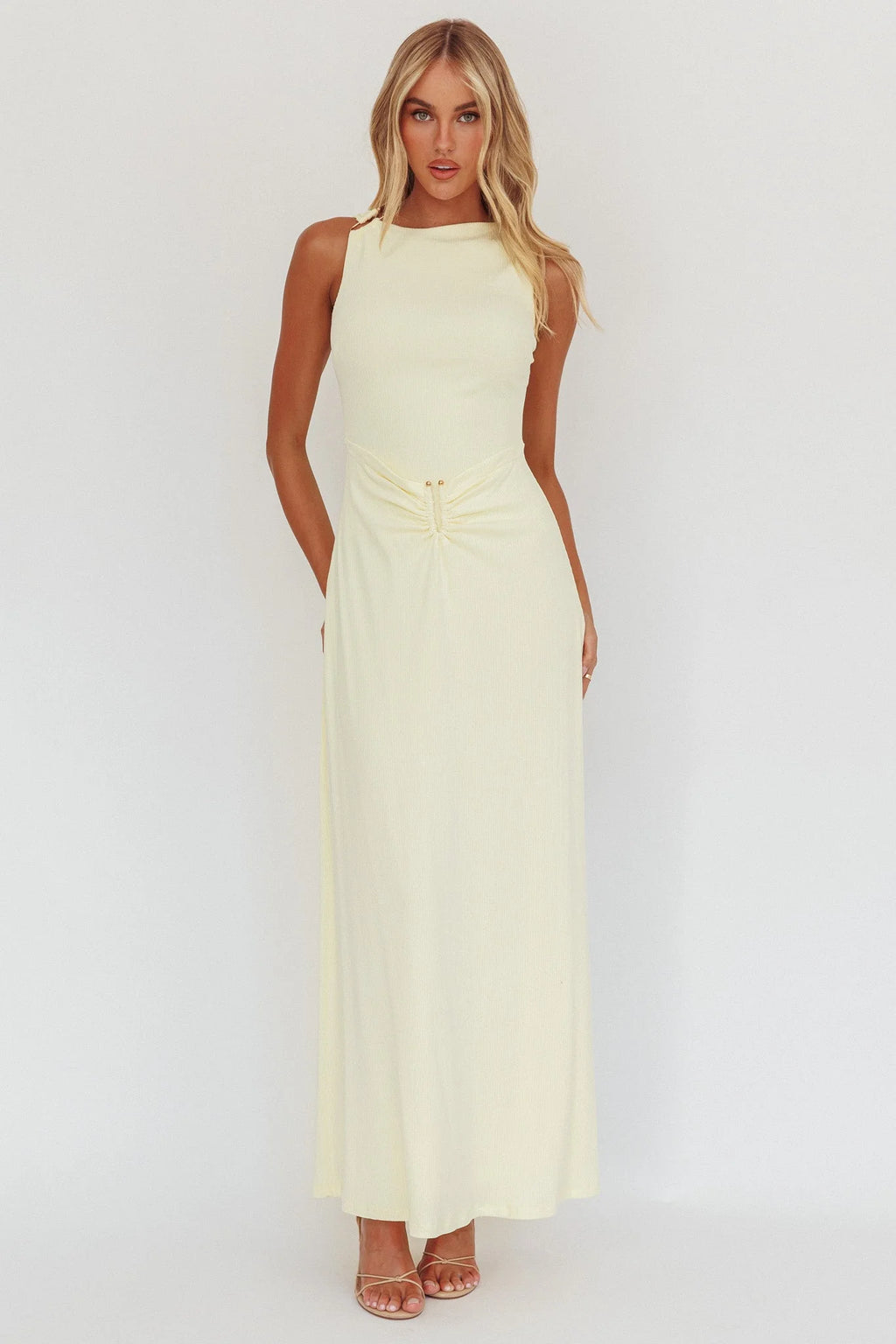 Casino Gold Hardware Ribbed Maxi Dress Butter