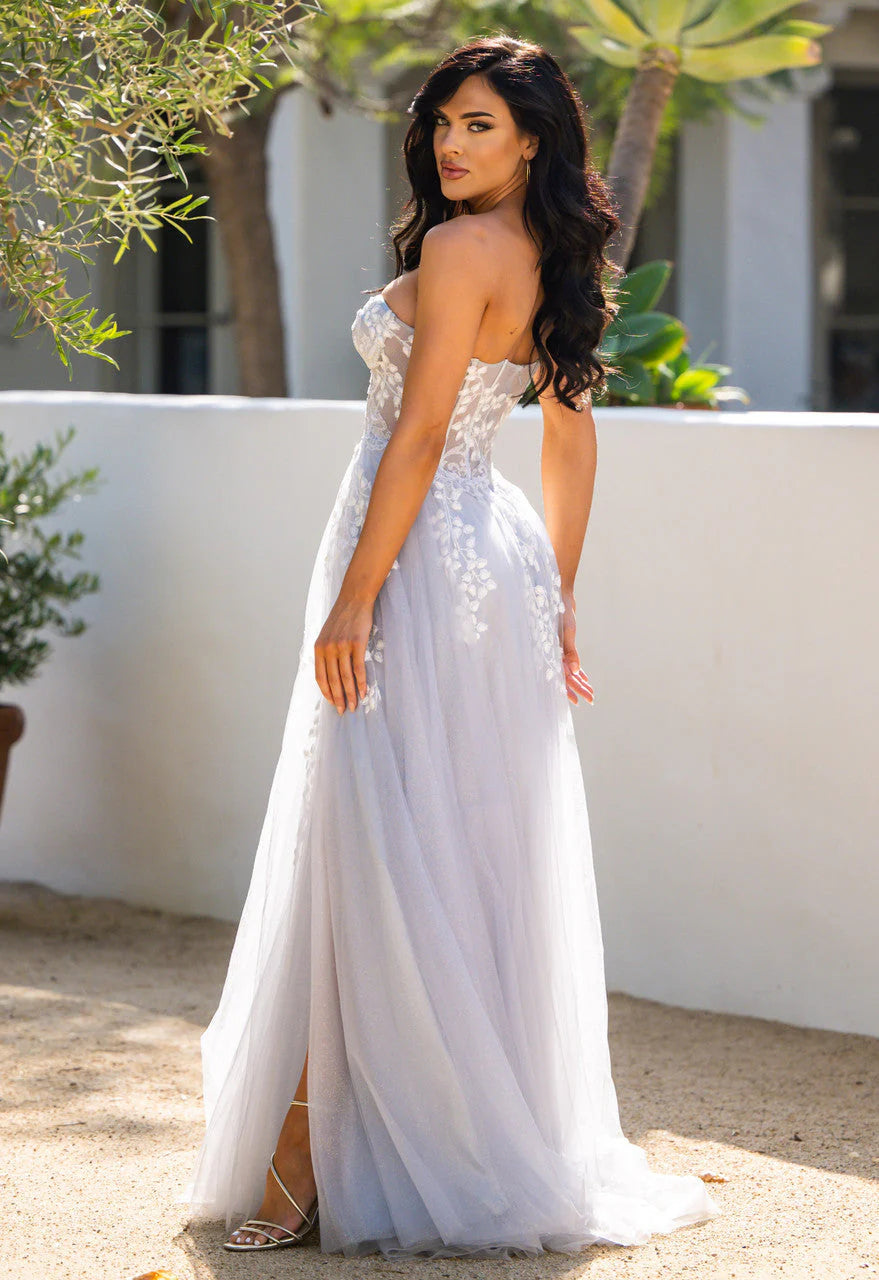 SOLAINE GOWN - HAZE BLUE - STRAPLESS CORSET A-LINE DRESS