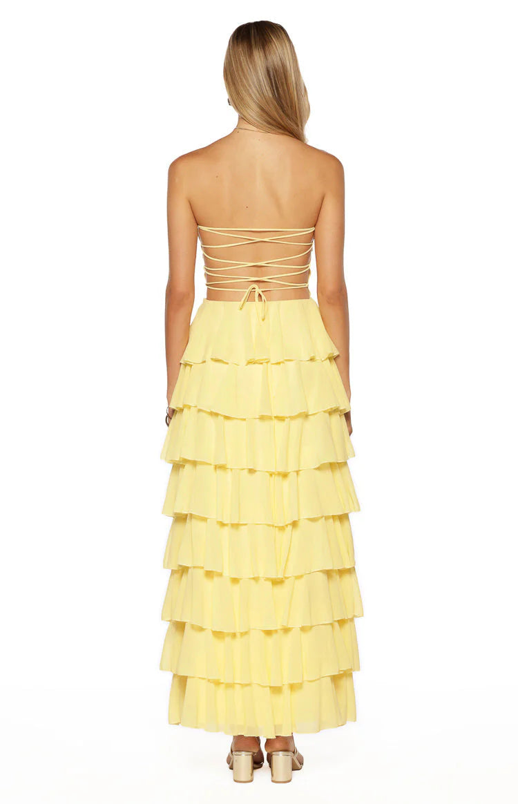 Elegeleges Multi-Color Strapless Ruffle Maxi Dresses