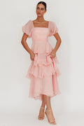 Giavana Puff Sleeve Layered Maxi Dress Baby Pink
