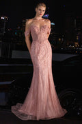 Annette Gown  - OFF THE SHOULDER FLORAL BEADED GOWN
