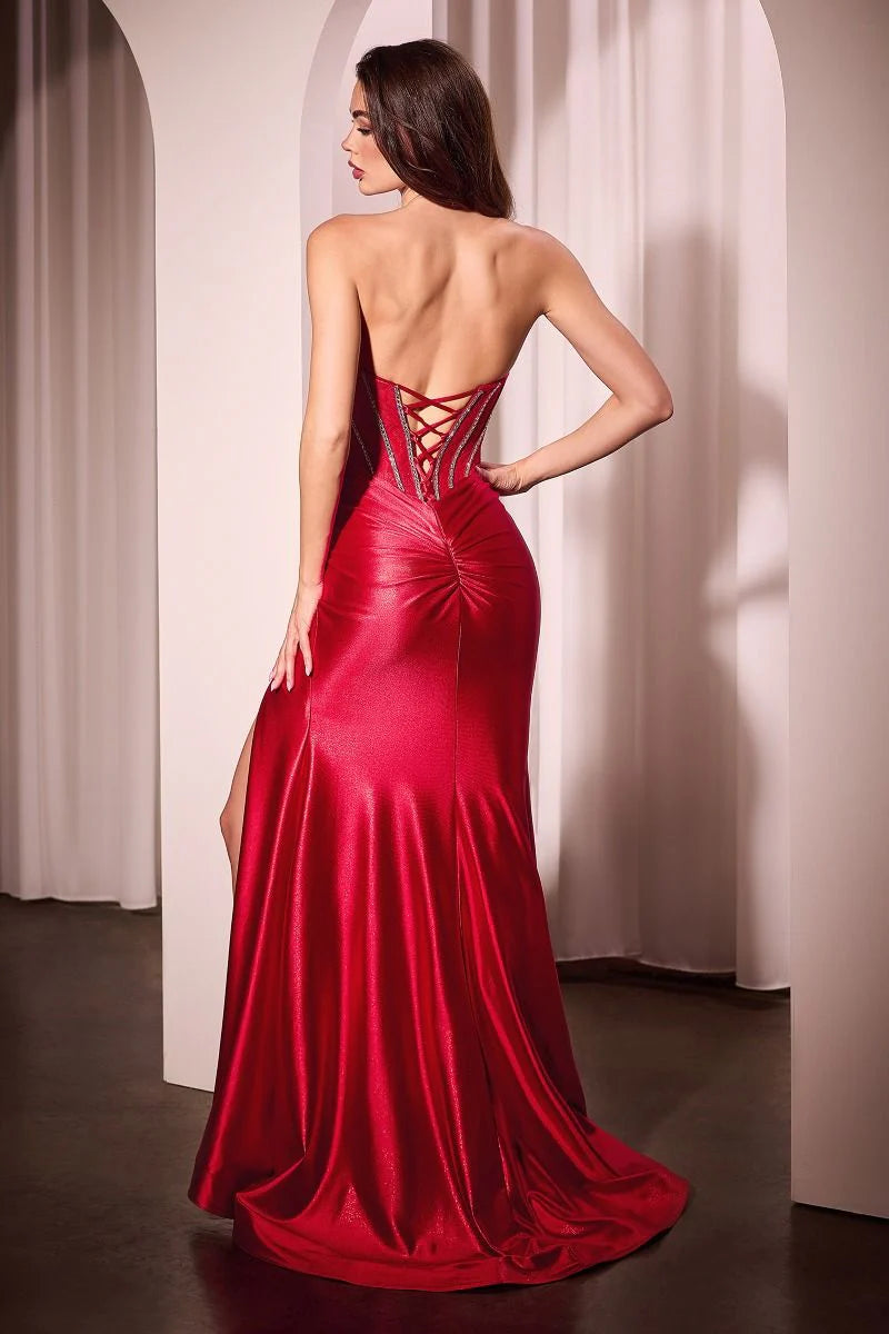 GINGER GOWN - STRAPLESS LACE BODICE SATIN FITTED GOWN