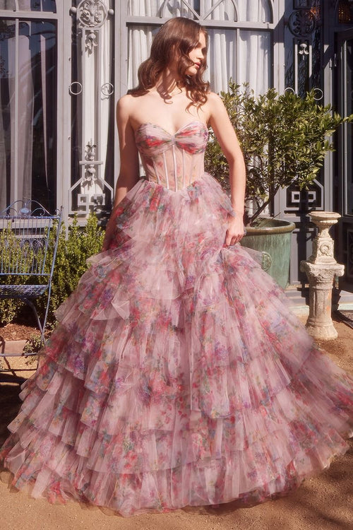 A1463 - PRINT RUFFLE CORSET GOWN - Andrea & Leo
