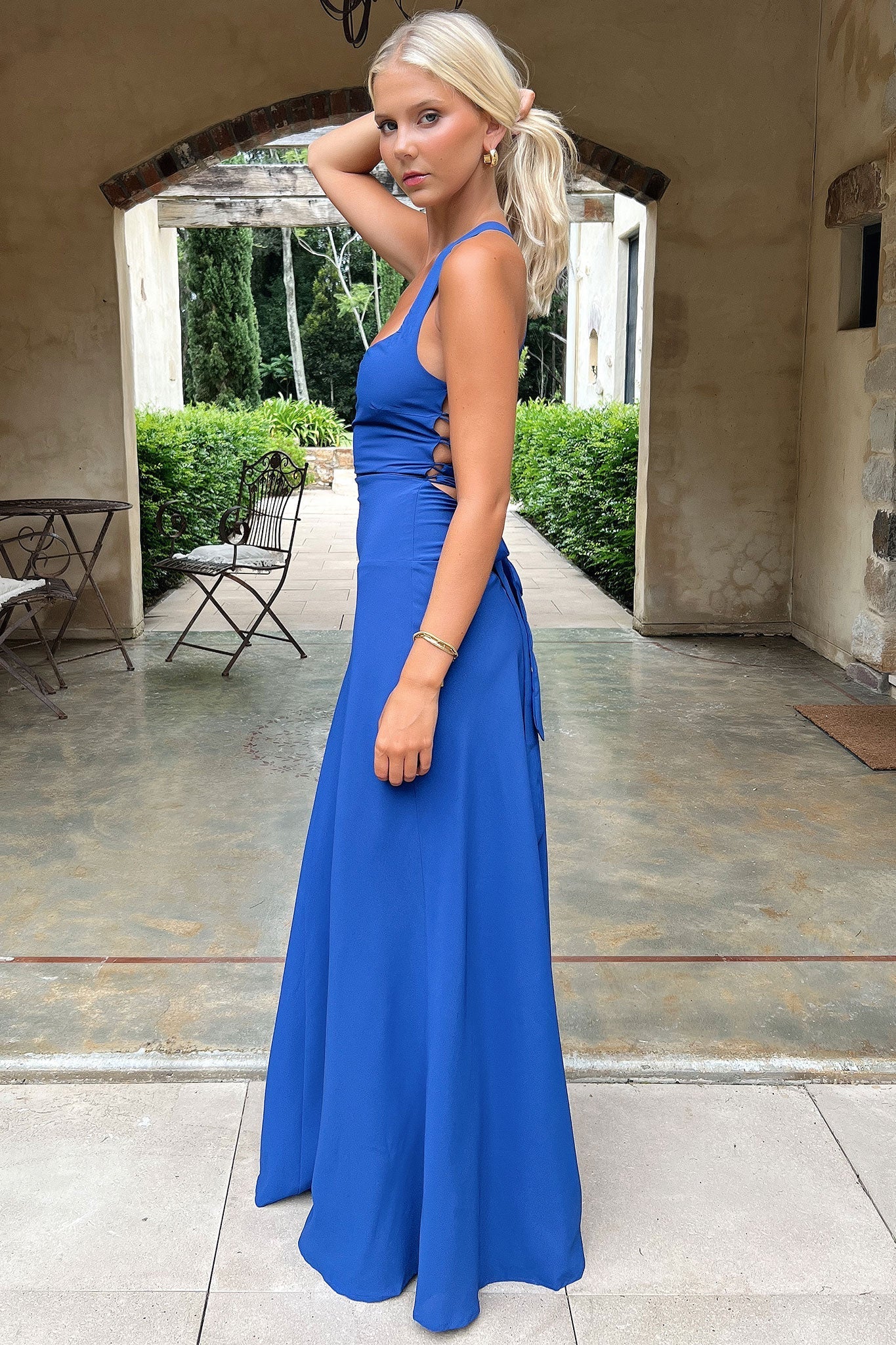 Alara Lace-Up Back Maxi Dress - Navy