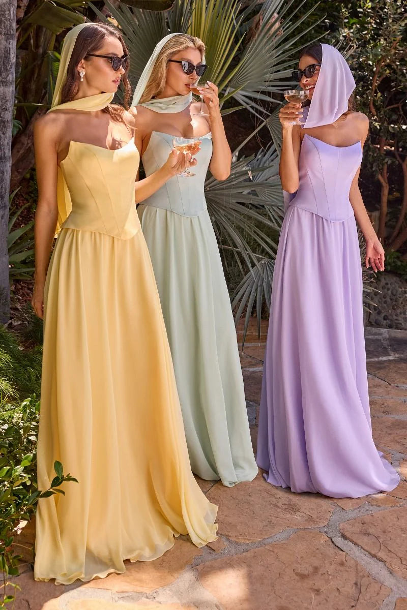 ISABELLA GOWN - STRAPLESS CHIFFON DRESS WITH SCARF