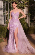 A1379 - FLORAL MOTIF STRAPLESS FITTED GOWN - Andrea & Leo