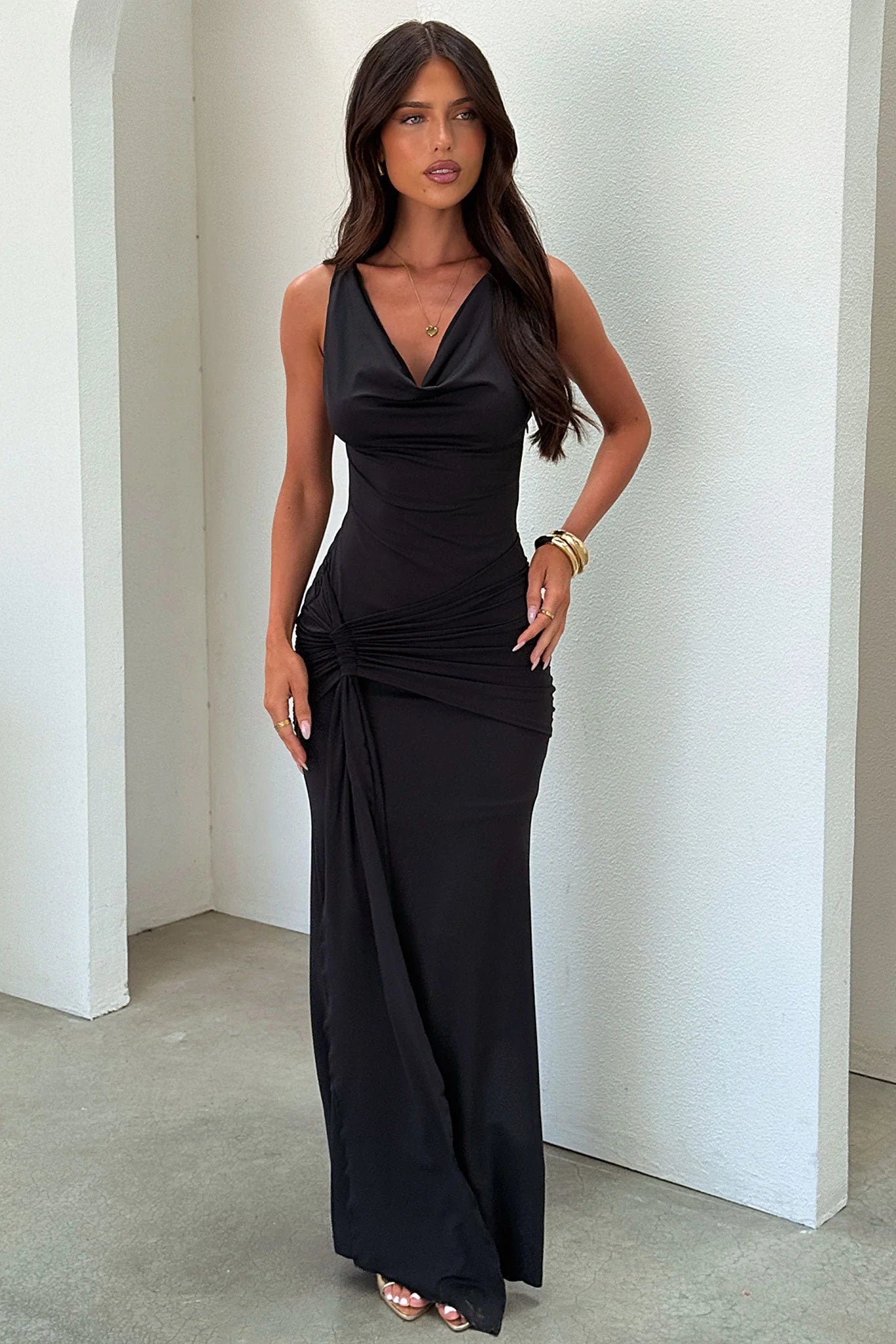 Catherine Cowl Neck Maxi Dress - Black