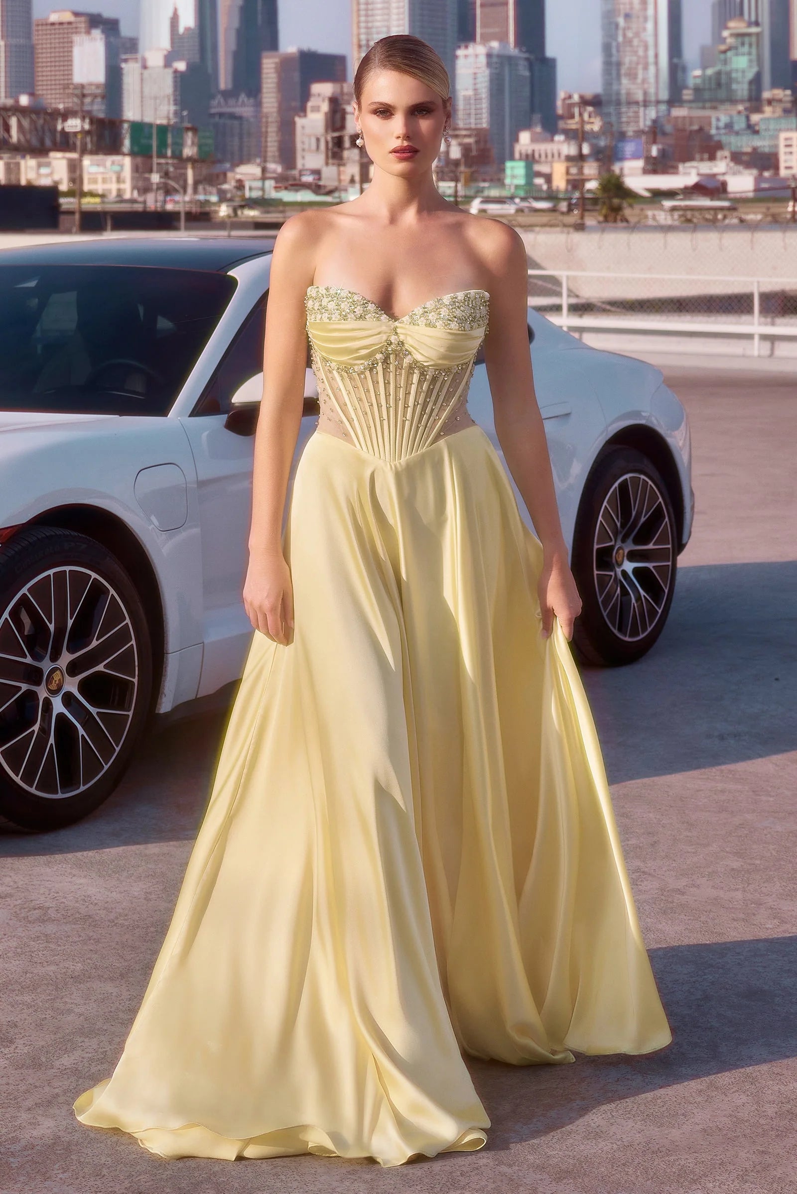 Melanie Gown - A-line Dress with Beaded Bodice & Corset Back