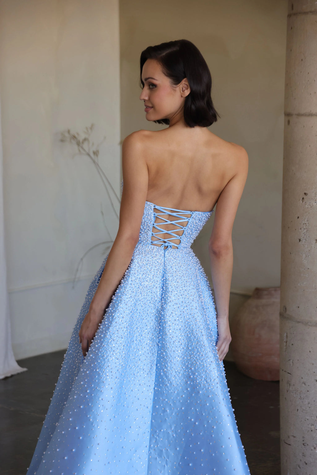 42500 - Ava Presley - Strapless A-line Pearl Embellished Dress
