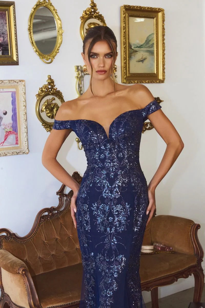 HELENA GOWN - Off the Shoulder Sequin Lace Formal Dress