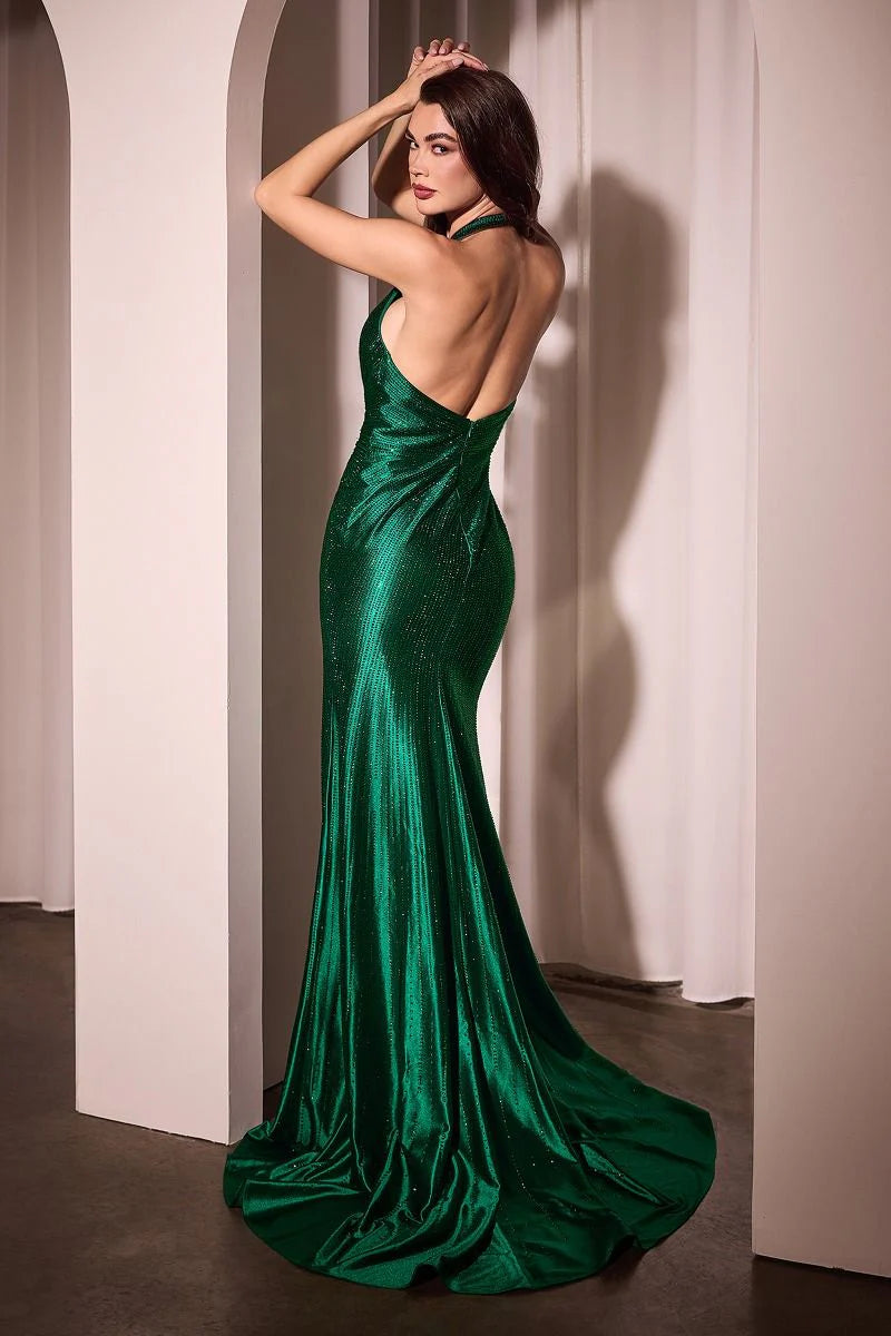 CHANELLE GOWN - CRYSTAL ADORNED SATIN HALTER GOWN