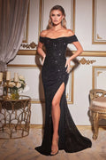 Fallon Gown - Black - OFF THE SHOULDER RUCHED SEQUIN GOWN