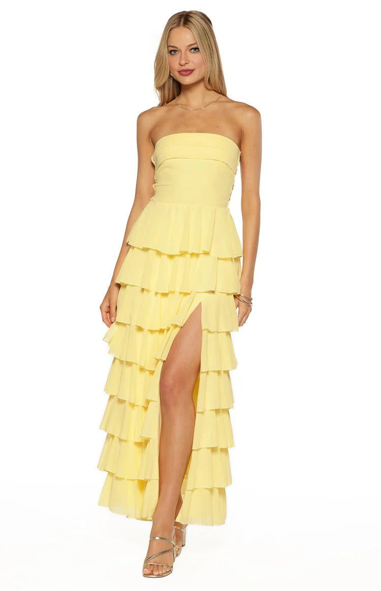 Elegeleges Multi-Color Strapless Ruffle Maxi Dresses