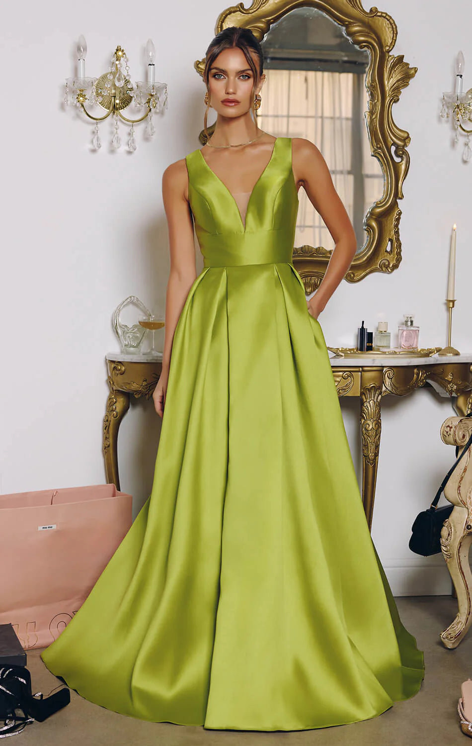 ANDERSYN GOWN - SATIN A-LINE DRESS WITH POCKETS