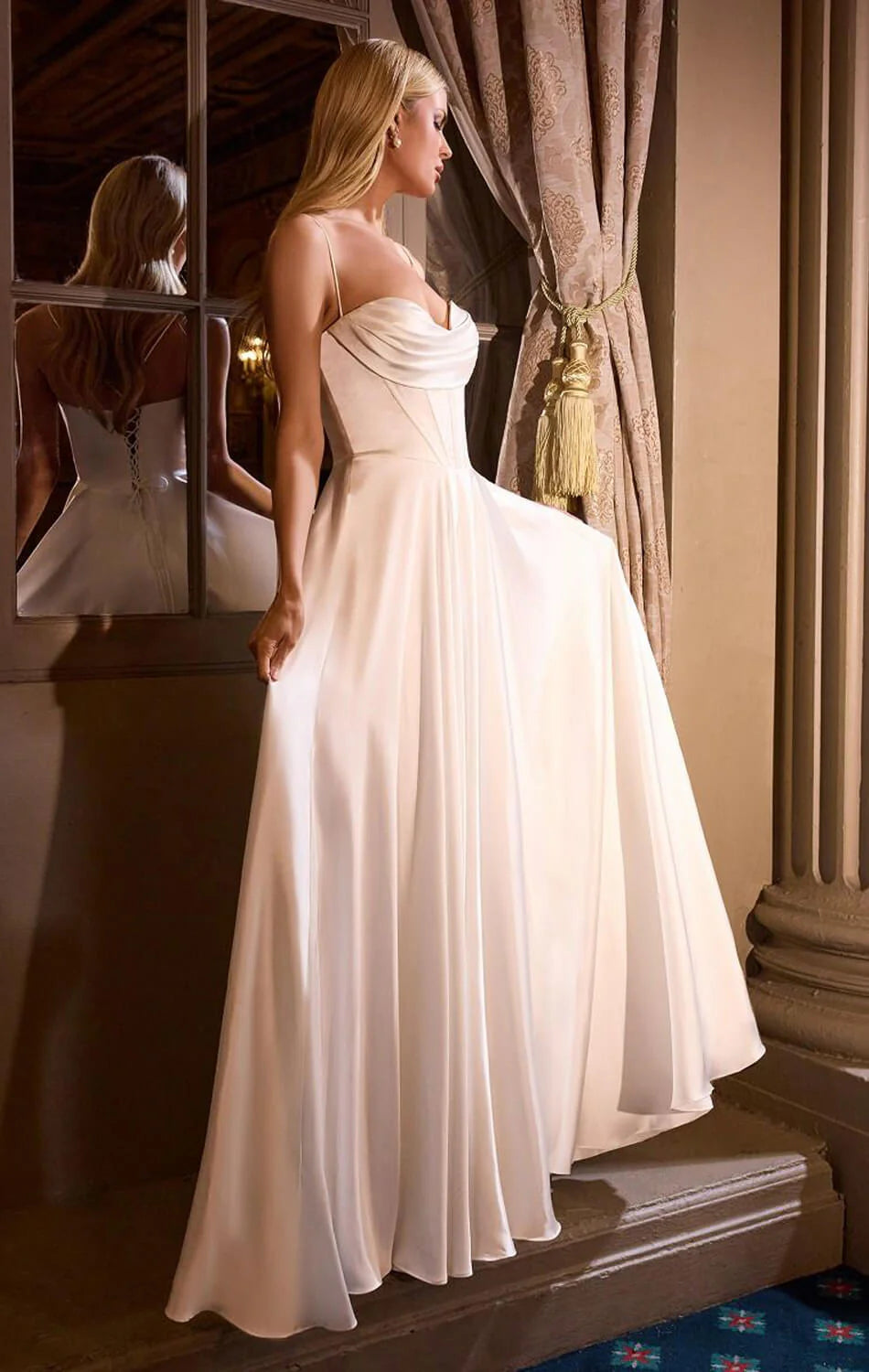 COSIMA GOWN - LUXE SATIN A-LINE CORSET DRESS - OFF WHITE