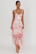Veda Strappy Back Ruffle Maxi Dress Flowers Blush