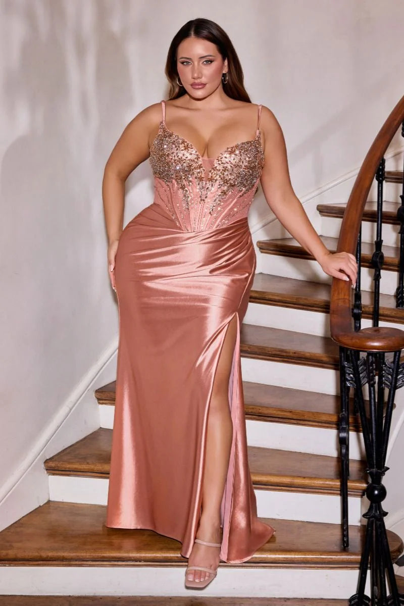 ELOWEN GOWN - BEADED CORSET BACK SATIN DRESS