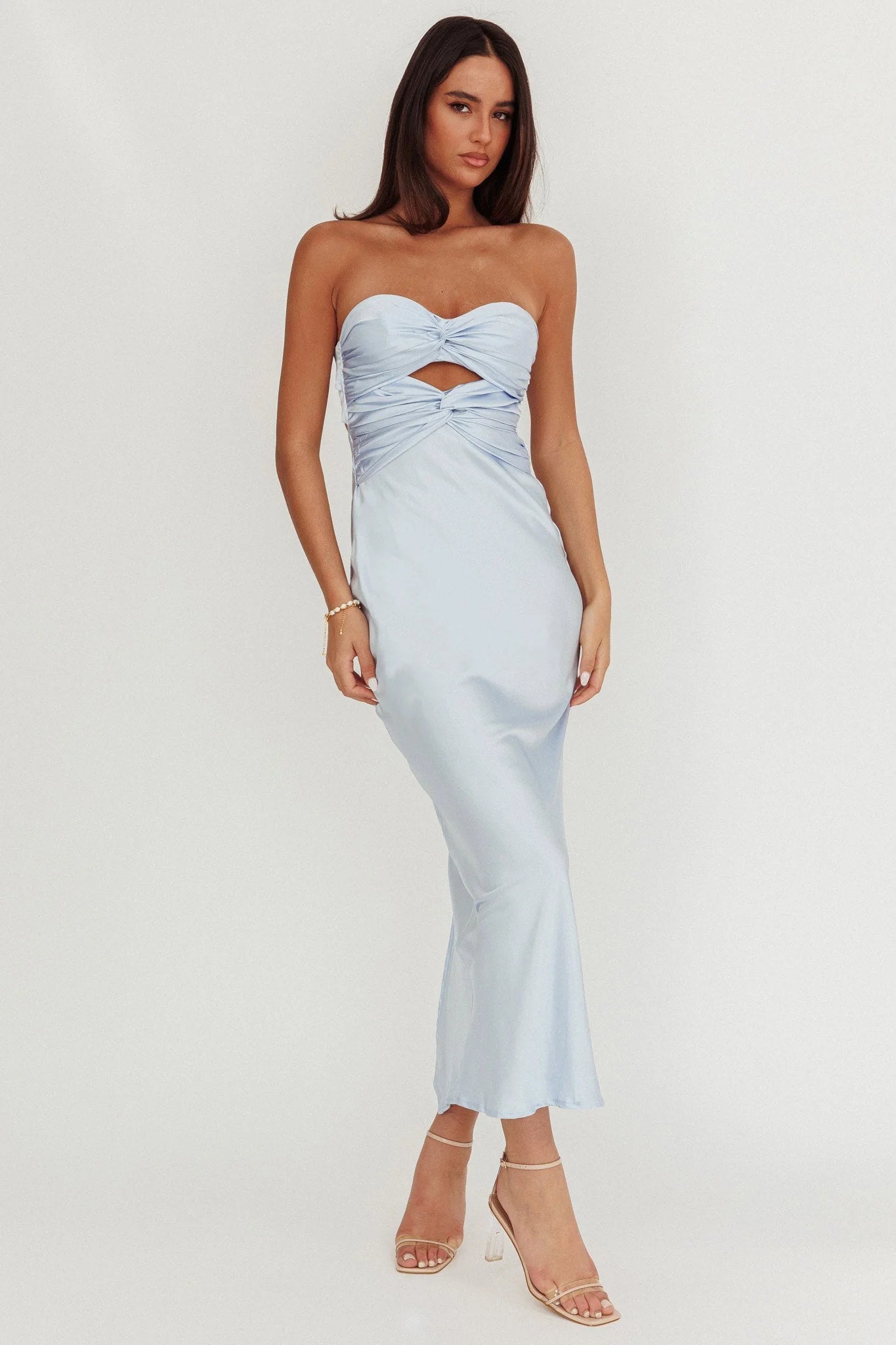 Good Impression Double Twist Maxi Dress Steel Blue