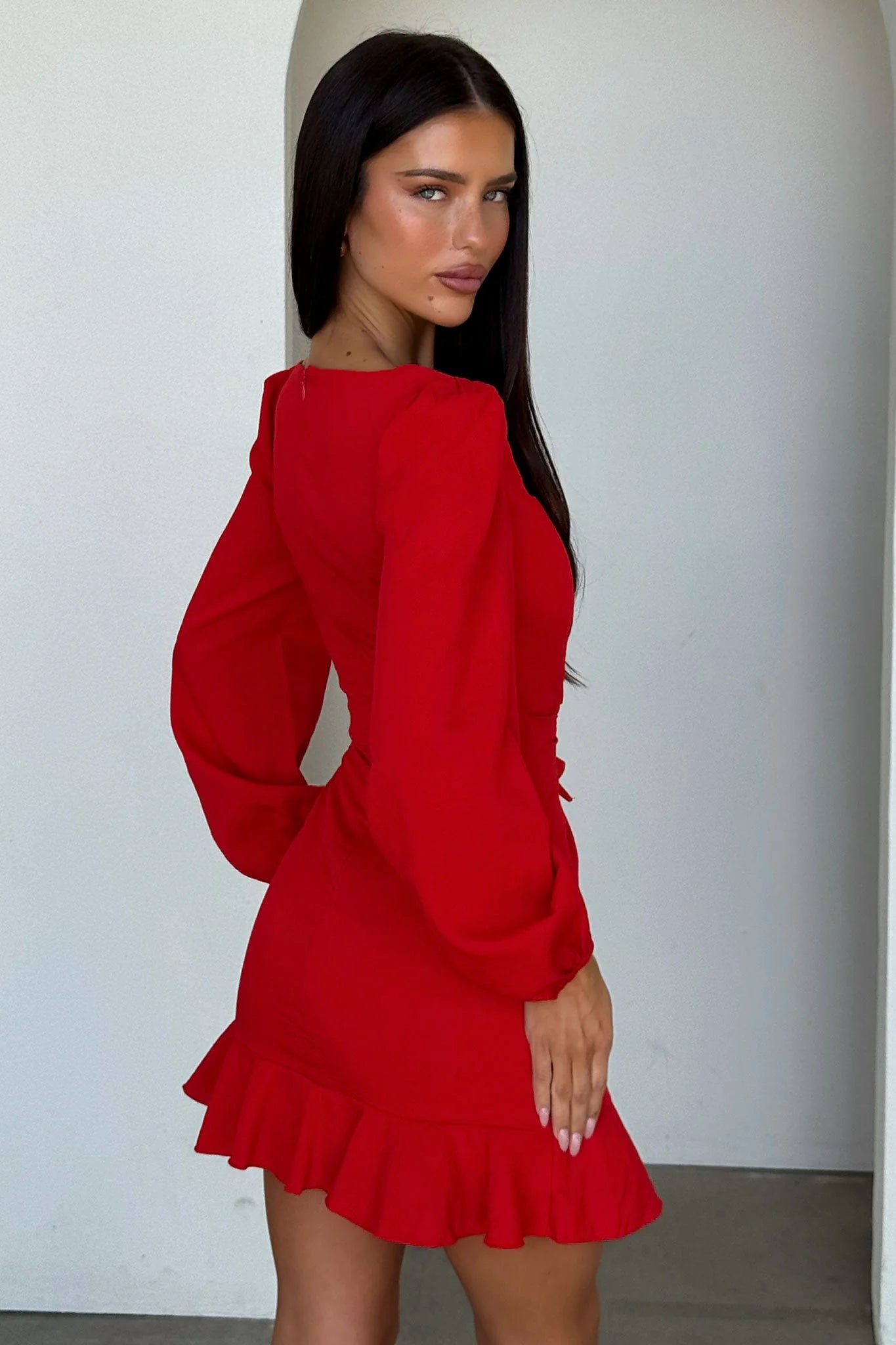 Silvana Long Sleeve Wrap Mini Dress - Red