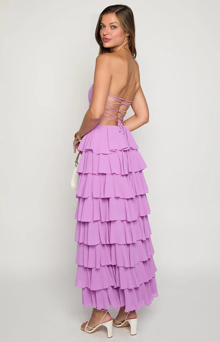 Elegeleges Multi-Color Strapless Ruffle Maxi Dresses