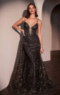 ANTONIA GOWN - GLITTER PRINTED FITTED DRESS WITH OVERSKIRT