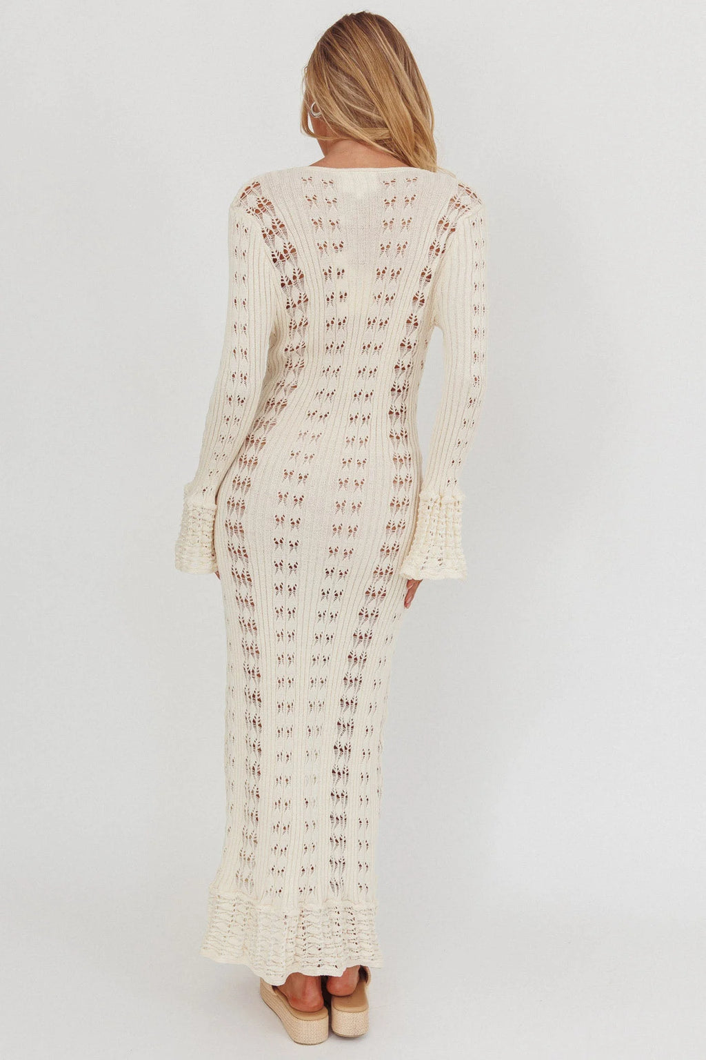 Portside Long Sleeve Knit Maxi Dress Cream