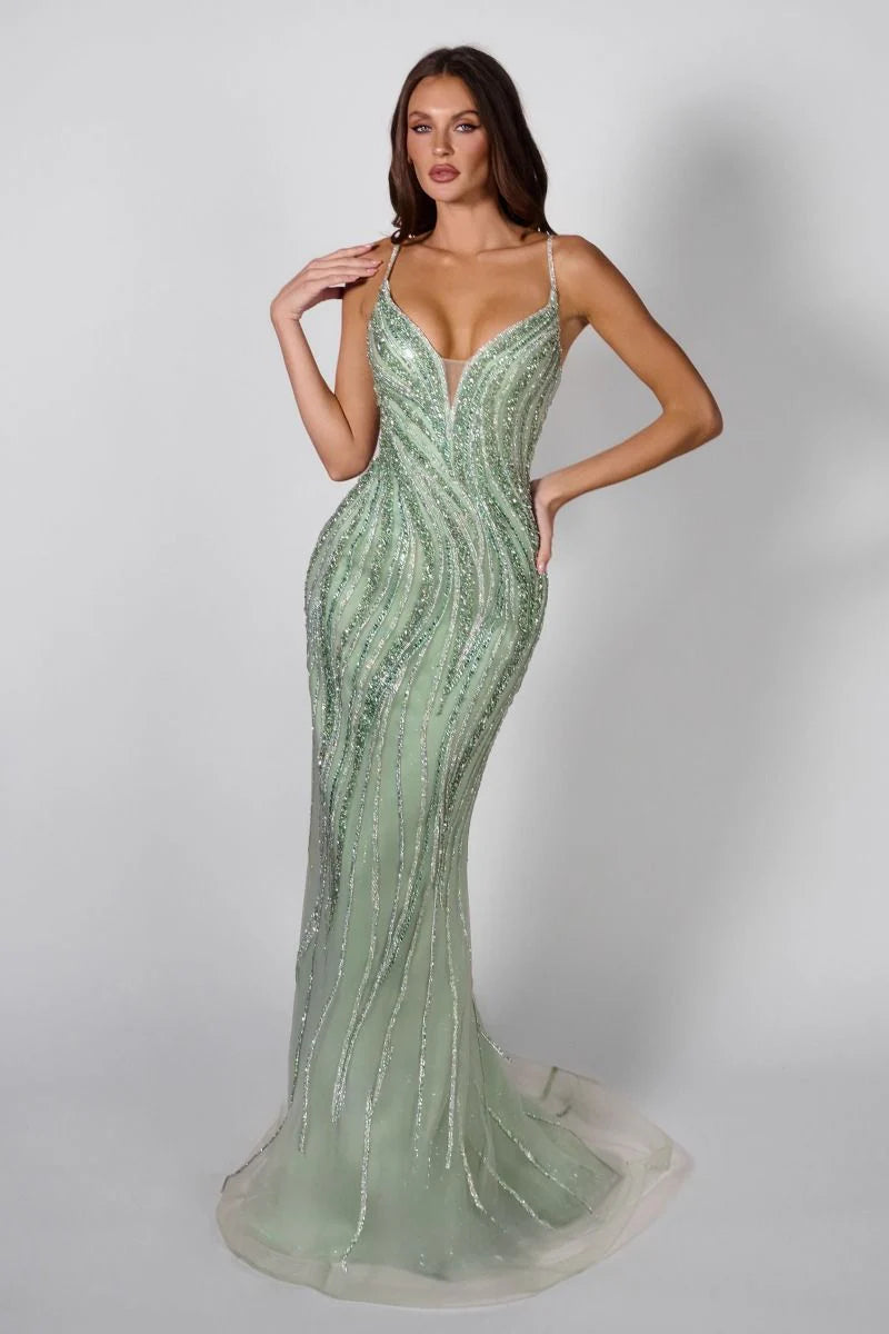 Chrishell Gown - Crystal Embellished Dress With Choker