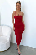 Zena Mesh Full Length Dress - Burgundy
