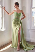 Teagan Gown - Greenery - Fitted Satin & Lace Dress