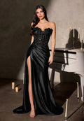 Leslie Gown – Strapless Floral Beaded Satin Evening Dress