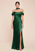 EMERSON GOWN - OFF THE SHOULDER LUXE SATIN DRESS